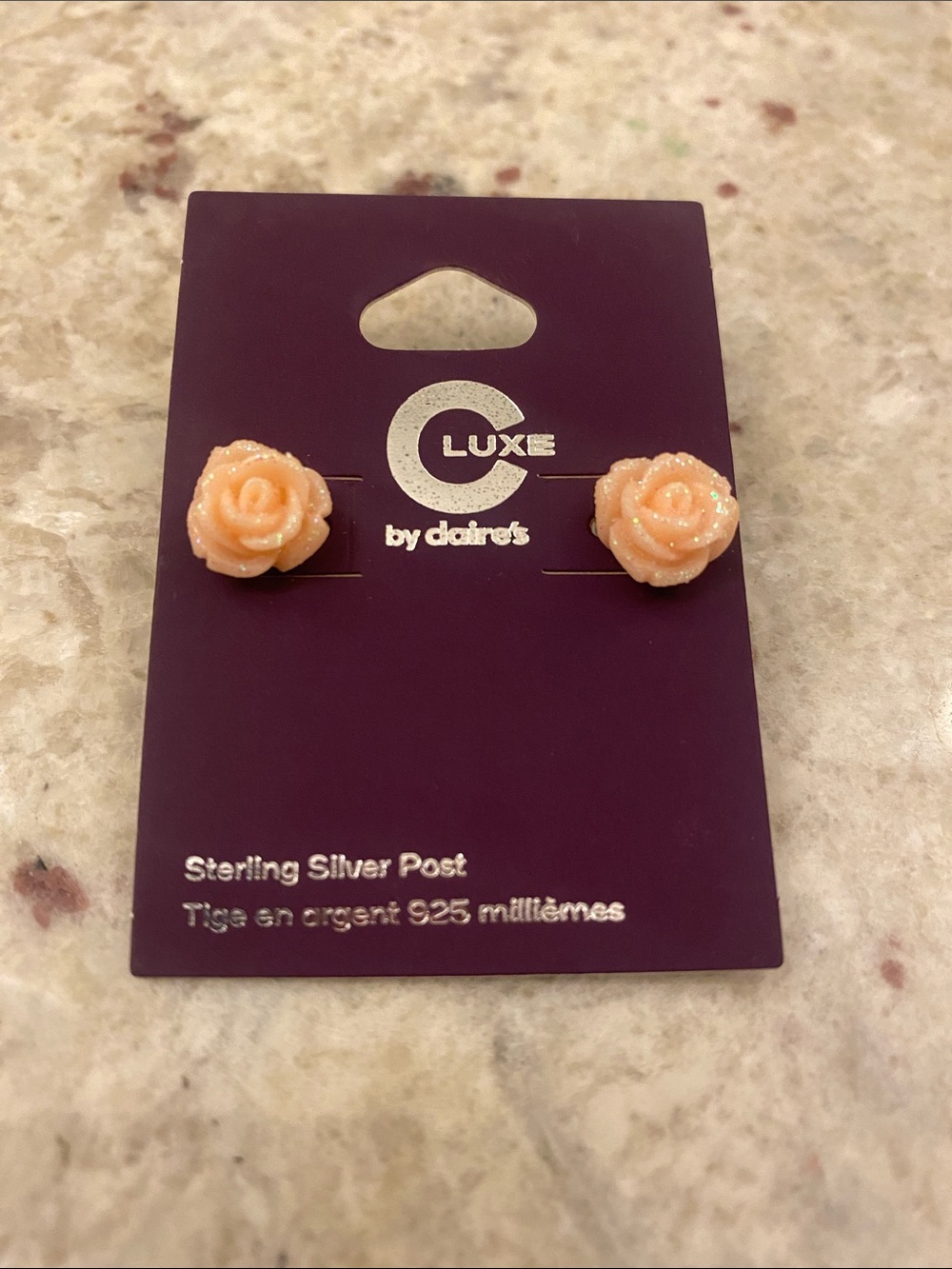 Pink peach Rose Sterling Silver posts Stud Earrings by luxe by Claire’s NWT